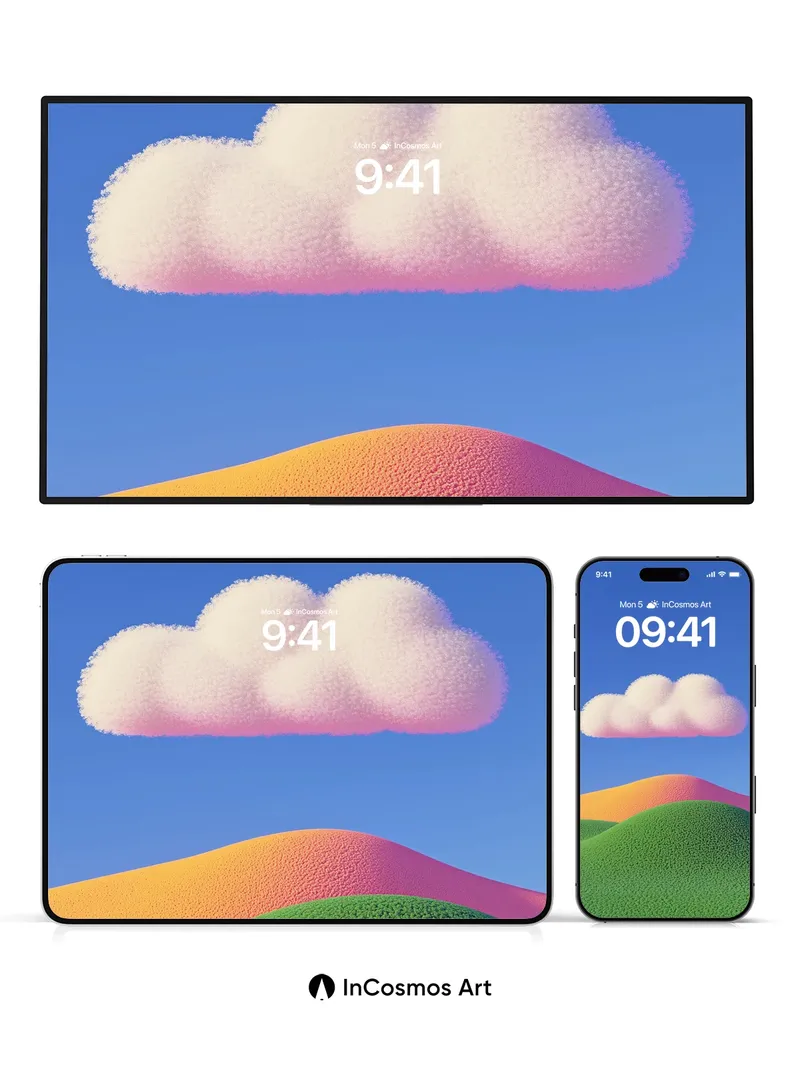 Serene Gradient Hills Wallpaper with Fluffy Cloud Crown