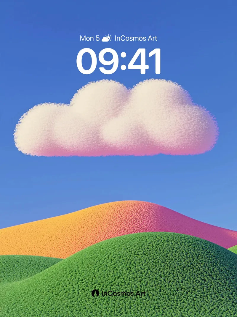 Serene Gradient Hills Wallpaper with Fluffy Cloud Crown