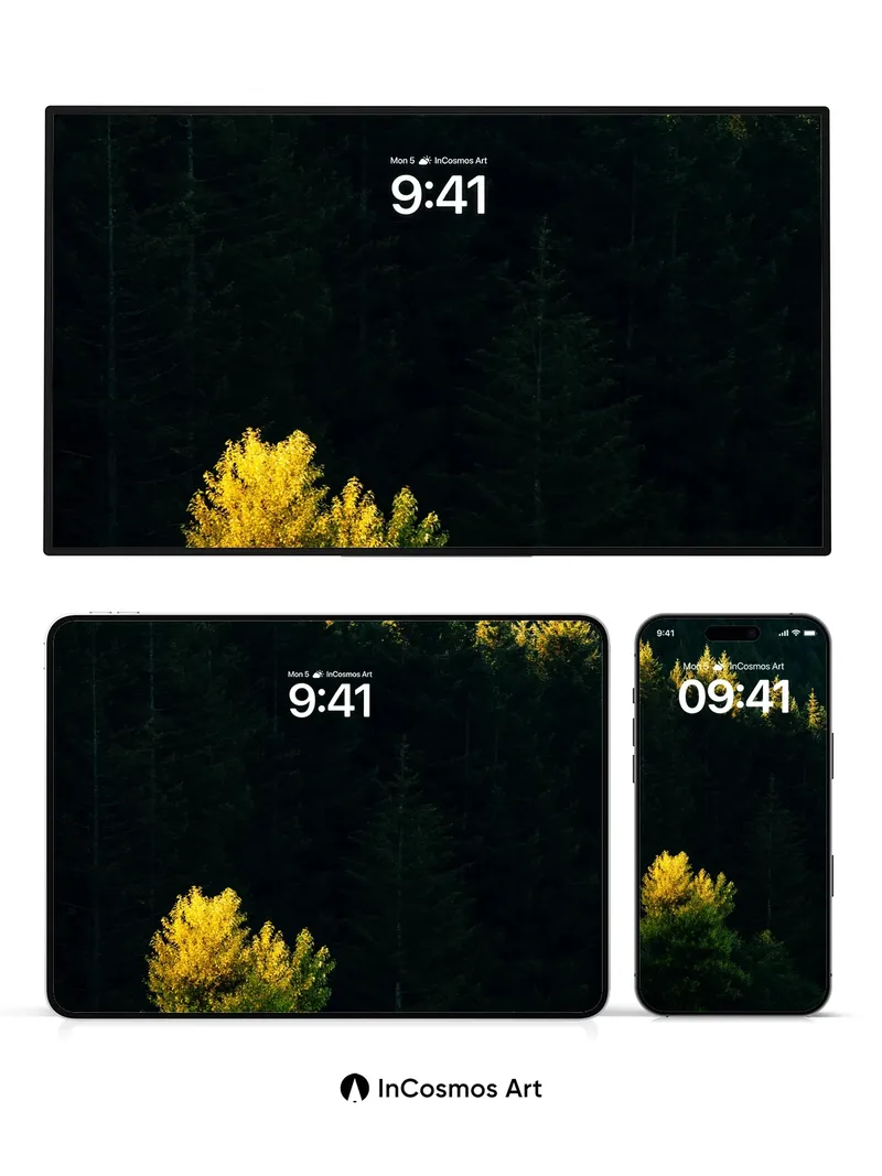 Golden Edge Wallpaper with Shadowed Forest