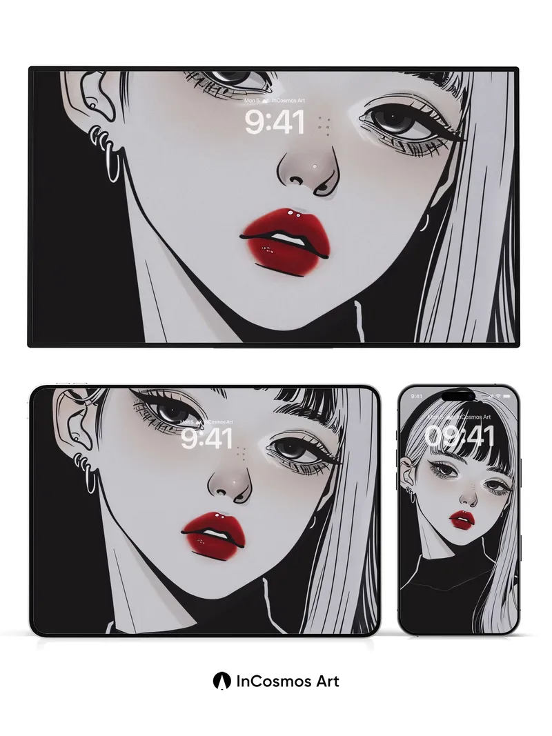 Silent Gaze Wallpaper with Crimson Lips