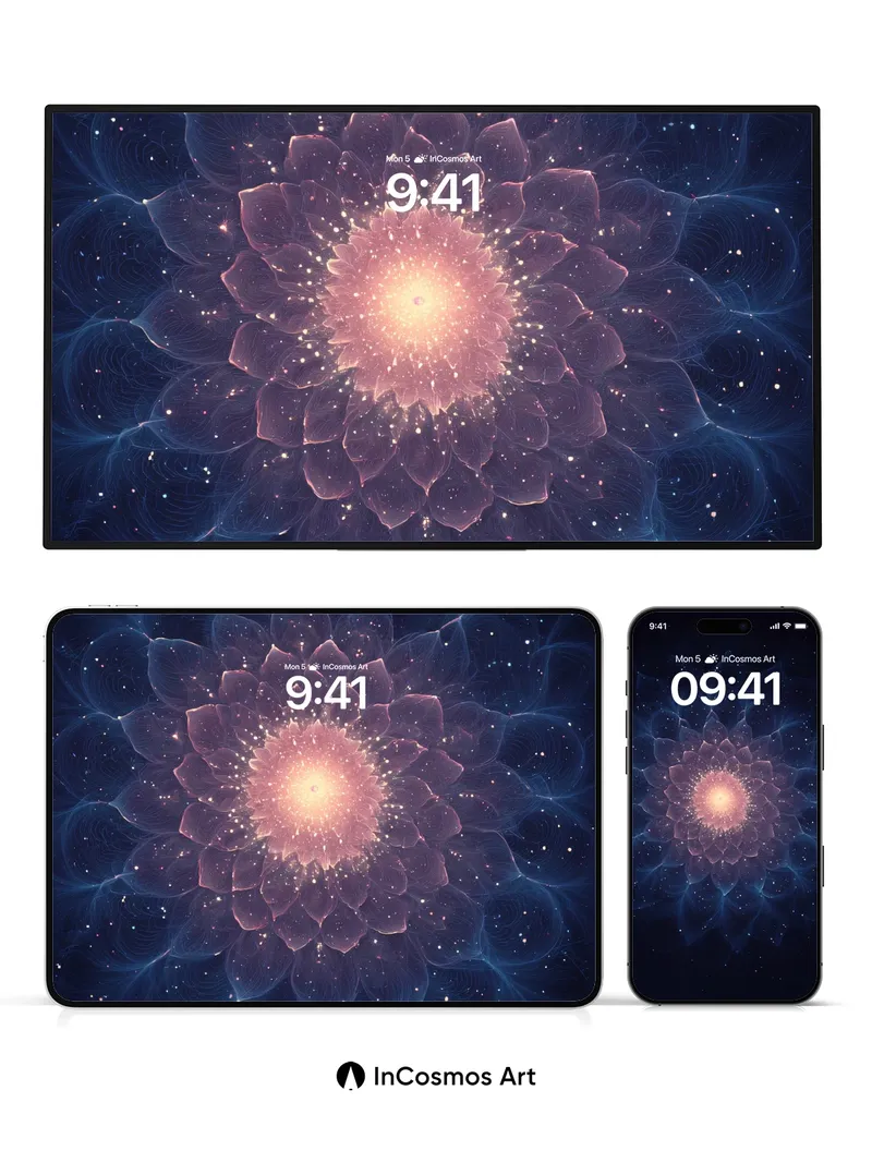 Cosmic Lotus Wallpaper with Starlight Veins