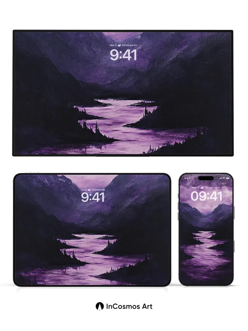 Mystic Riverflow Wallpaper in Violet Hush