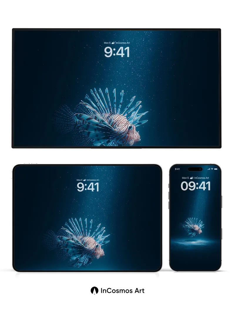 Deep Blue Lionfish Wallpaper with Rayed Silence