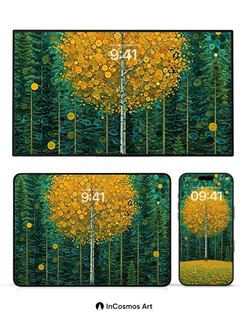 Golden Pulse Wallpaper with Dot-Weave Forest