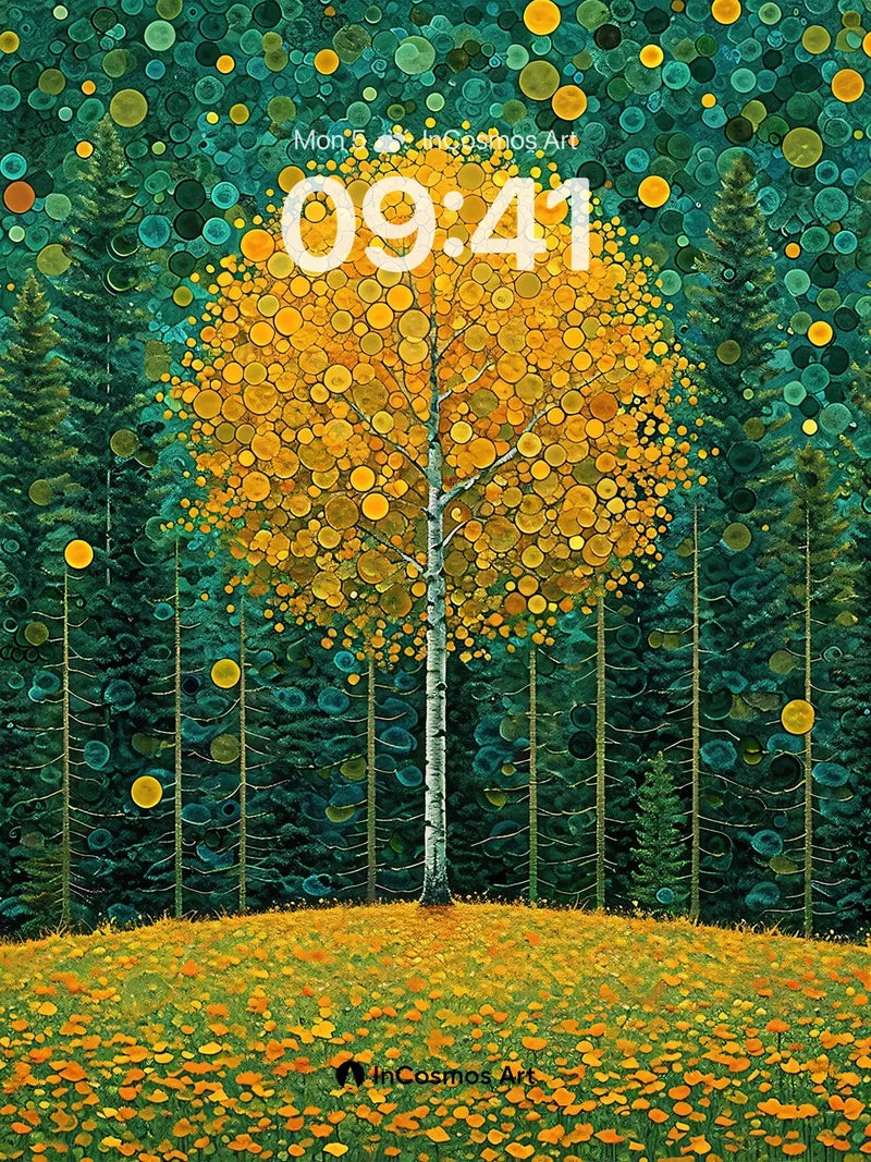 Golden Pulse Wallpaper with Dot-Weave Forest