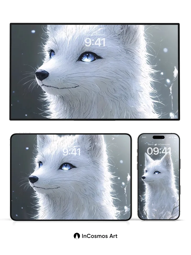 Frost-Eyed Serenity Wallpaper with Snowfall Whispers