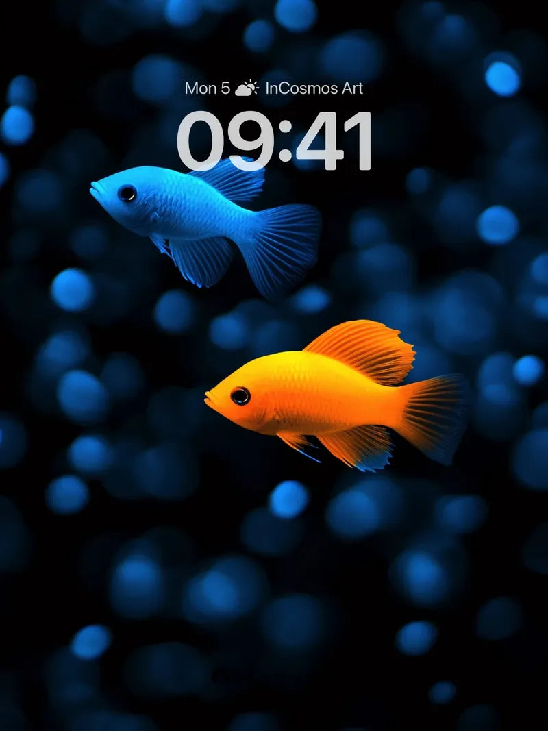 Neon Mirage Wallpaper with Floating Fish
