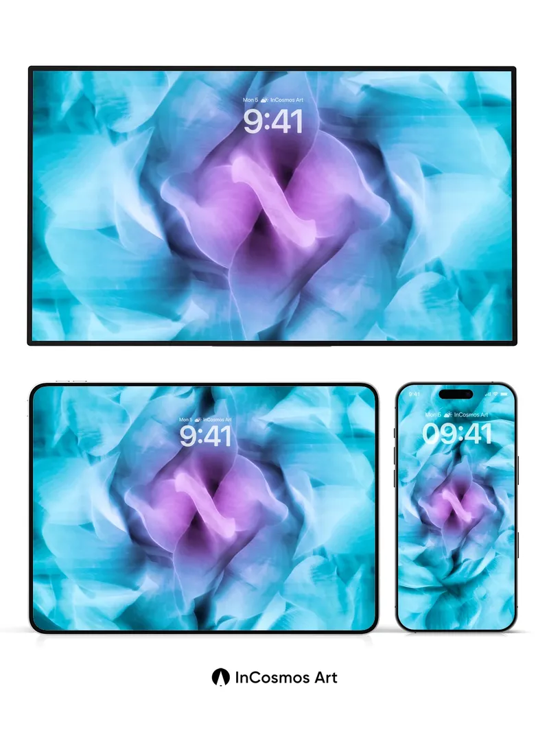 Cyan Bloom Wallpaper with Lavender Core