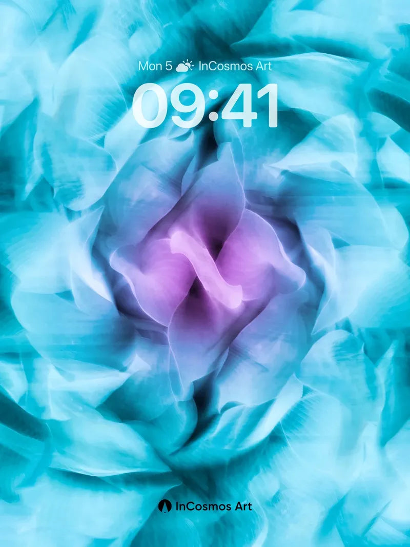 Cyan Bloom Wallpaper with Lavender Core