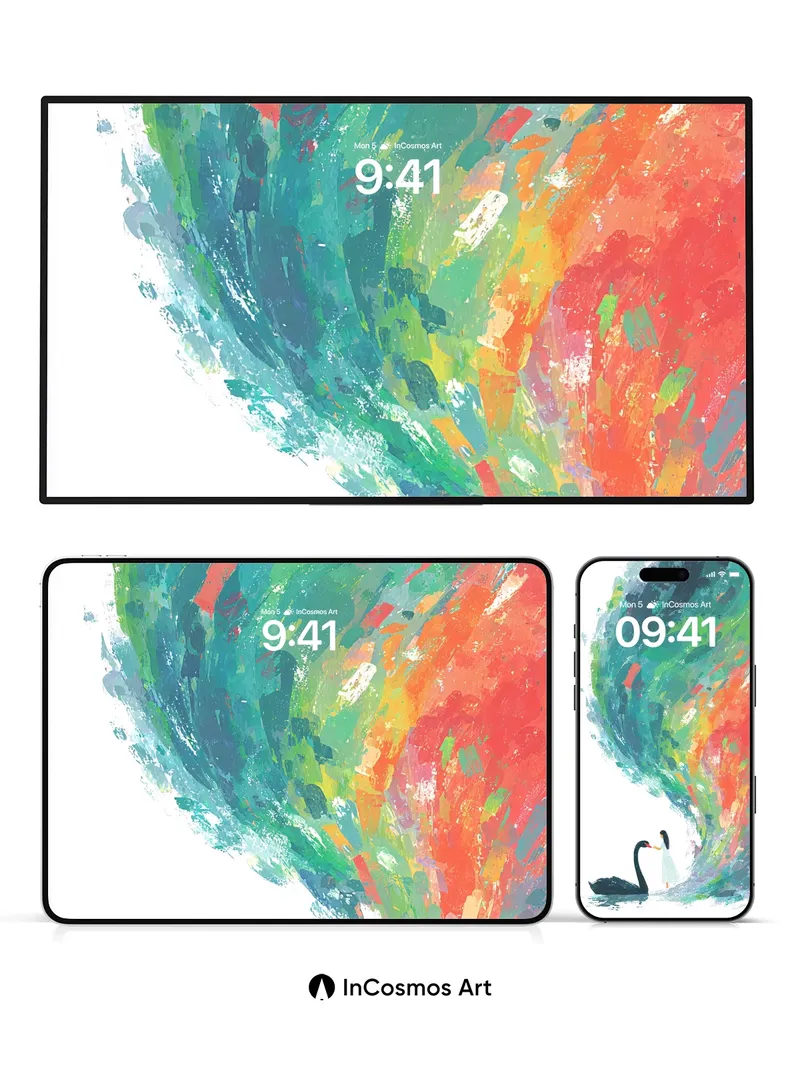 Whispering Wave Wallpaper with Swan's Embrace