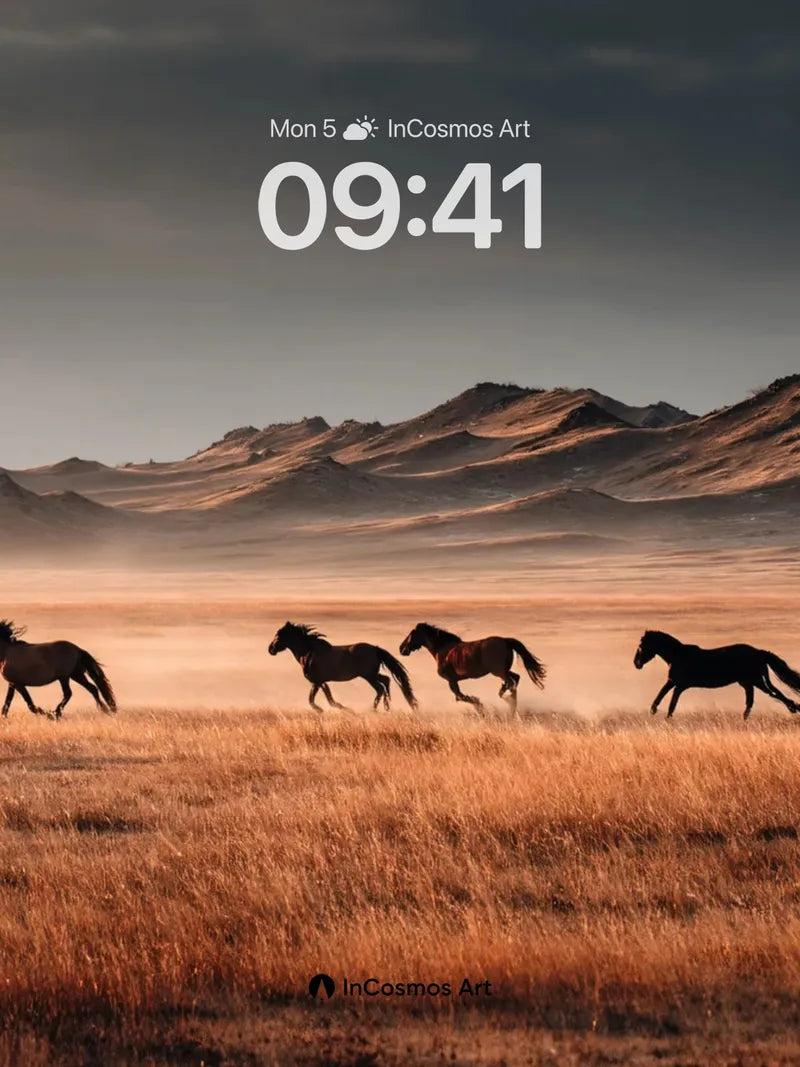Dust-Whispered Horses Wallpaper with Mountain Echoes wallpaper for iPhone, iPad & Mac