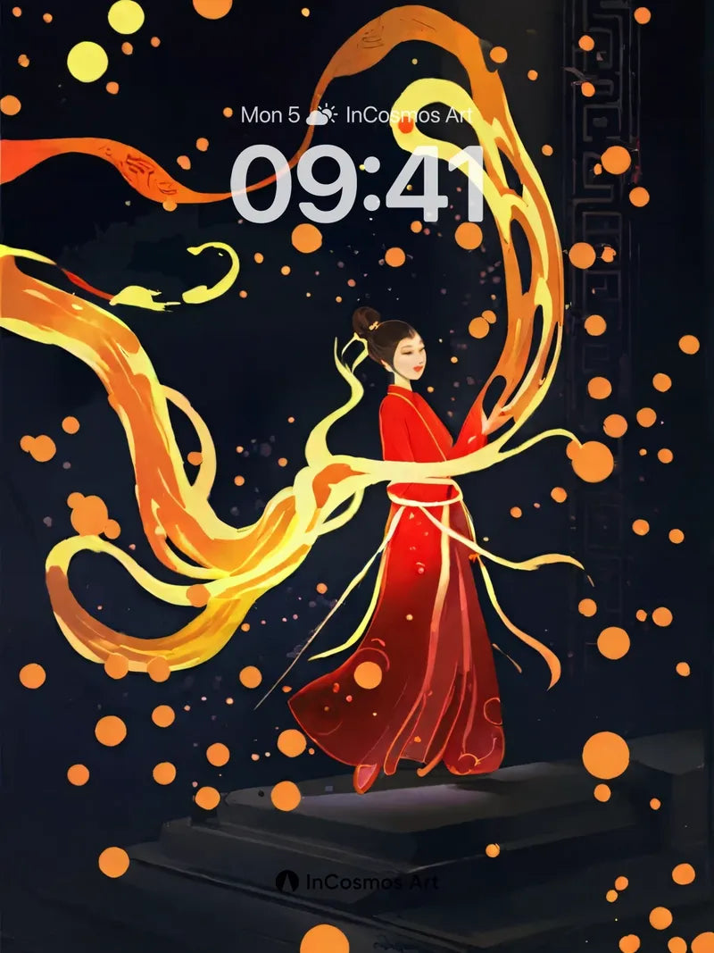 Fiery Serenade Wallpaper with Dancing Ribbons