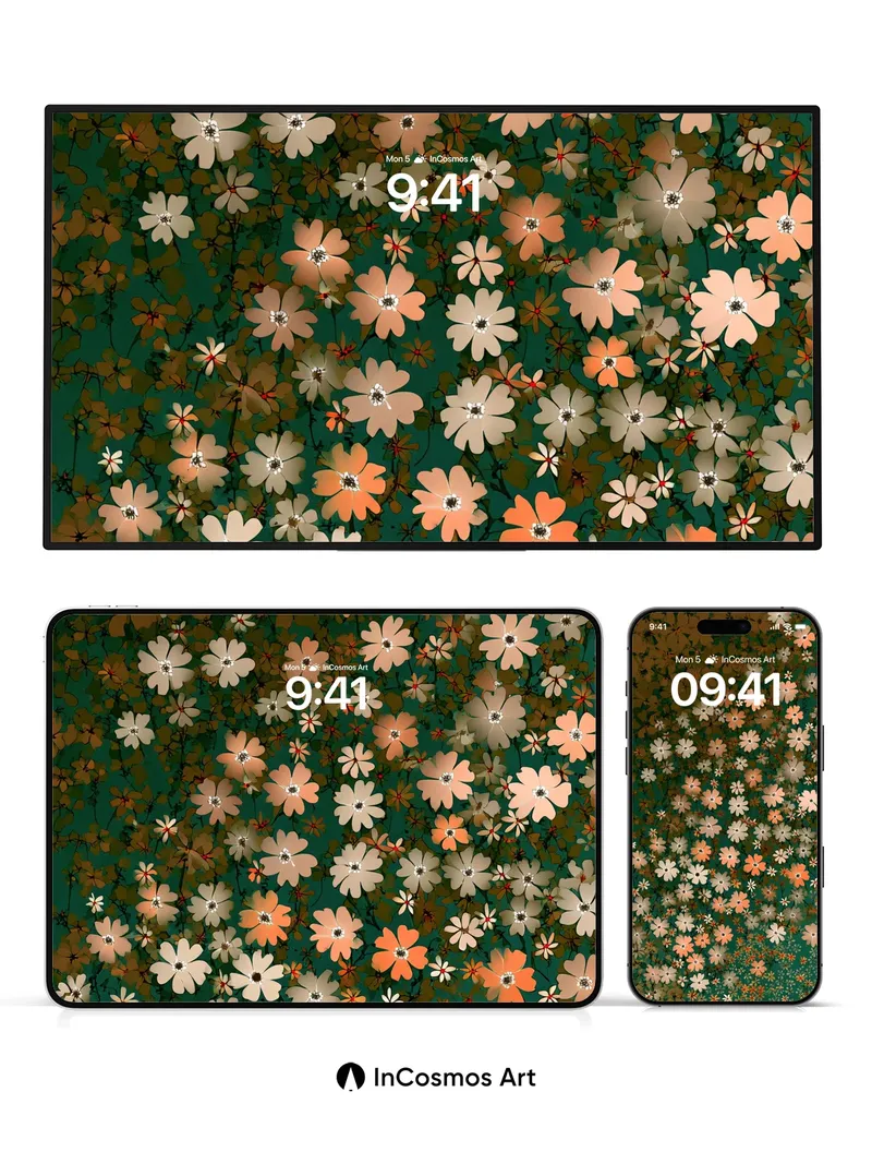 Whispering Petal Wallpaper with Emerald Veil