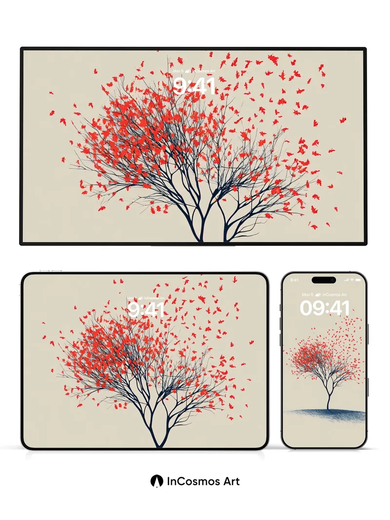 Whispering Autumn Wallpaper with Flying Leaves