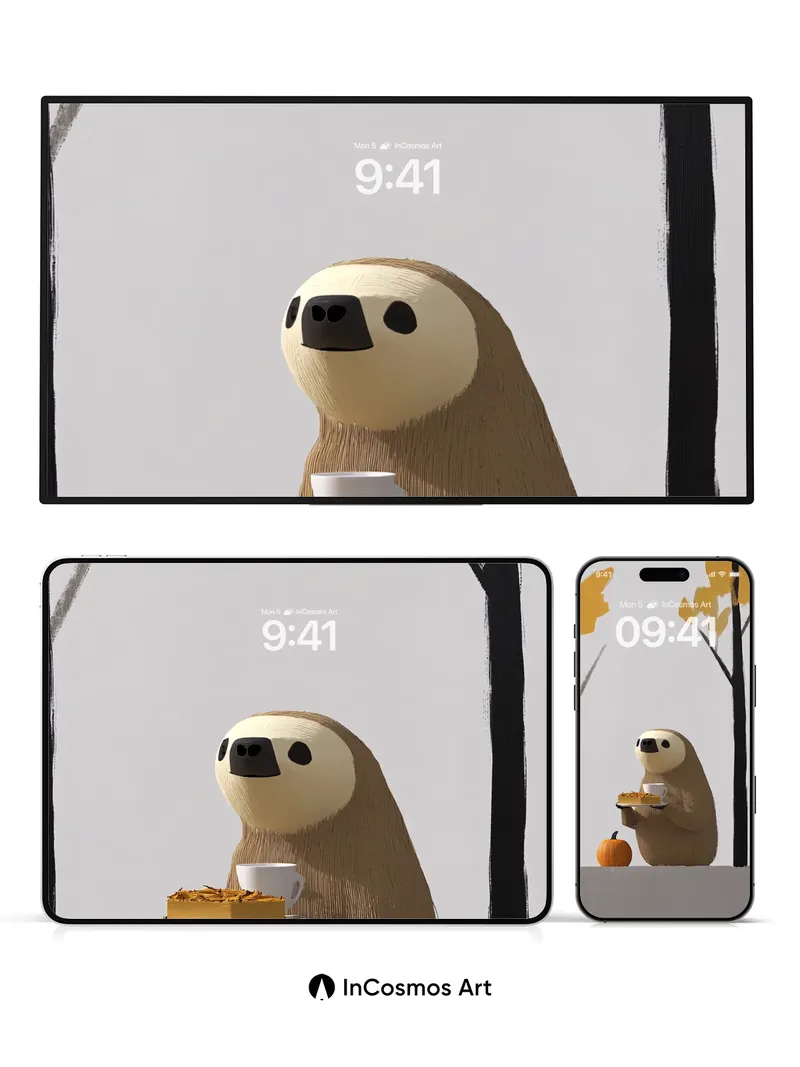 Slothful Autumn Wallpaper with Pumpkin Tea Moment