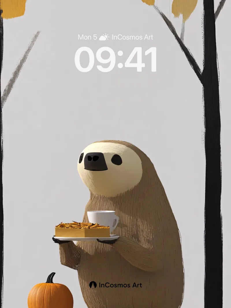 Slothful Autumn Wallpaper with Pumpkin Tea Moment