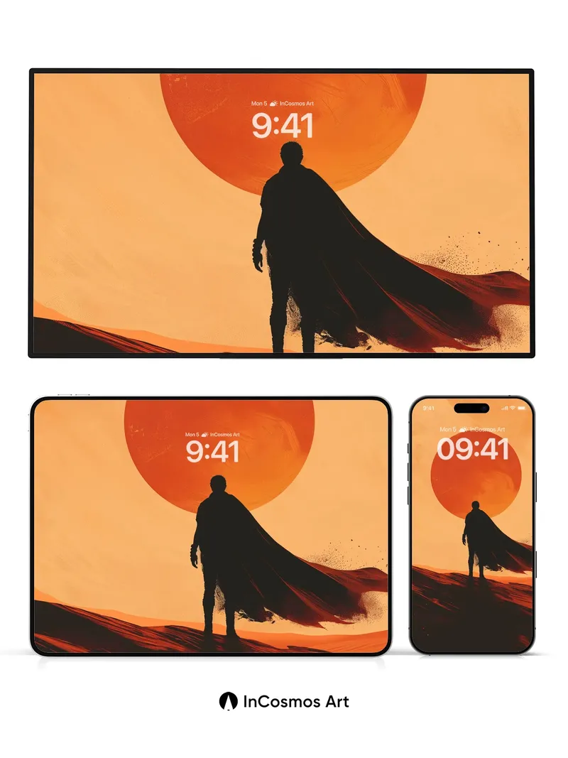 Silhouetted Hero Wallpaper with Crimson Sun