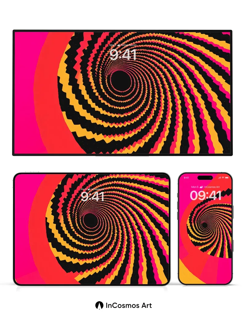 Hypnotic Spiral Wallpaper with Jagged Light Trails