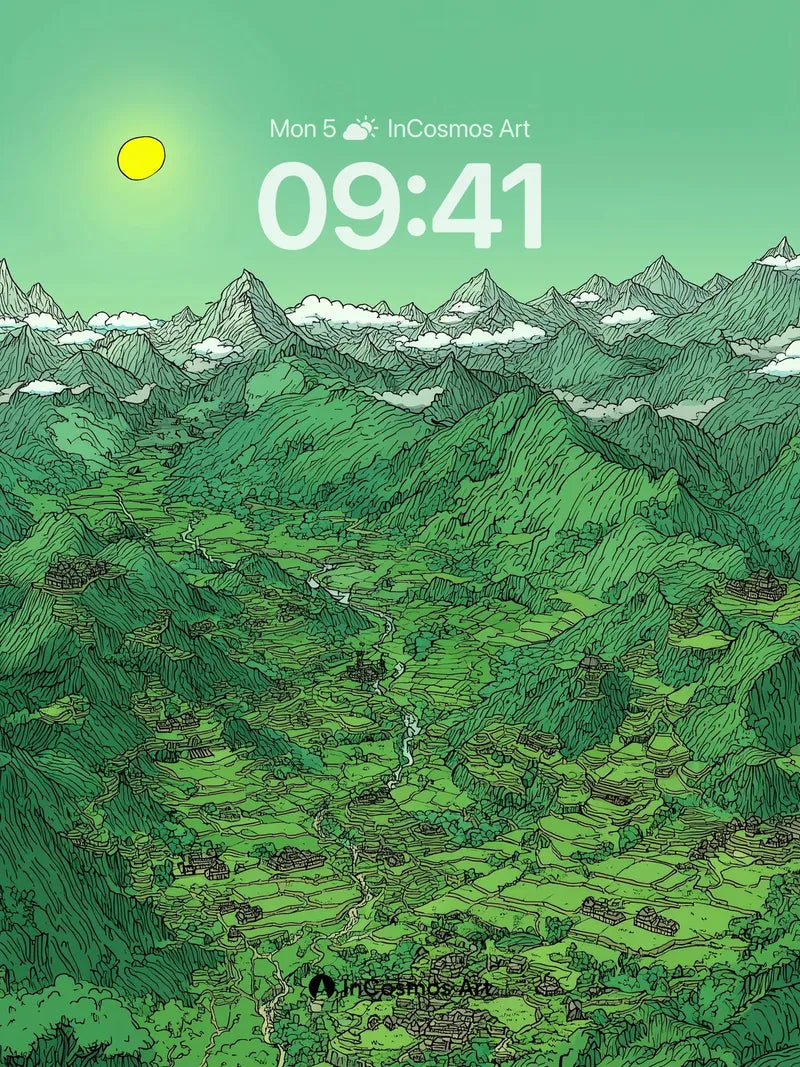 Emerald Valley Wallpaper with Sunlit Peaks wallpaper for iPhone, iPad & Mac