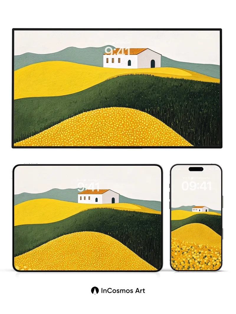 Golden Hush Wallpaper with Rolling Fields