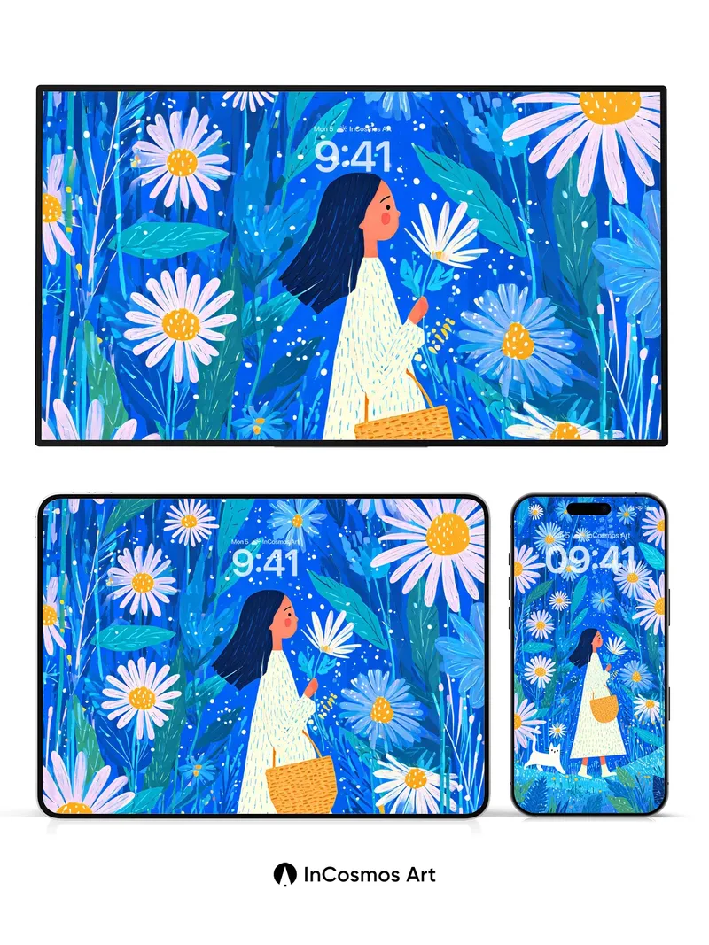 Serenity Bloom Wallpaper with Whimsical Cat