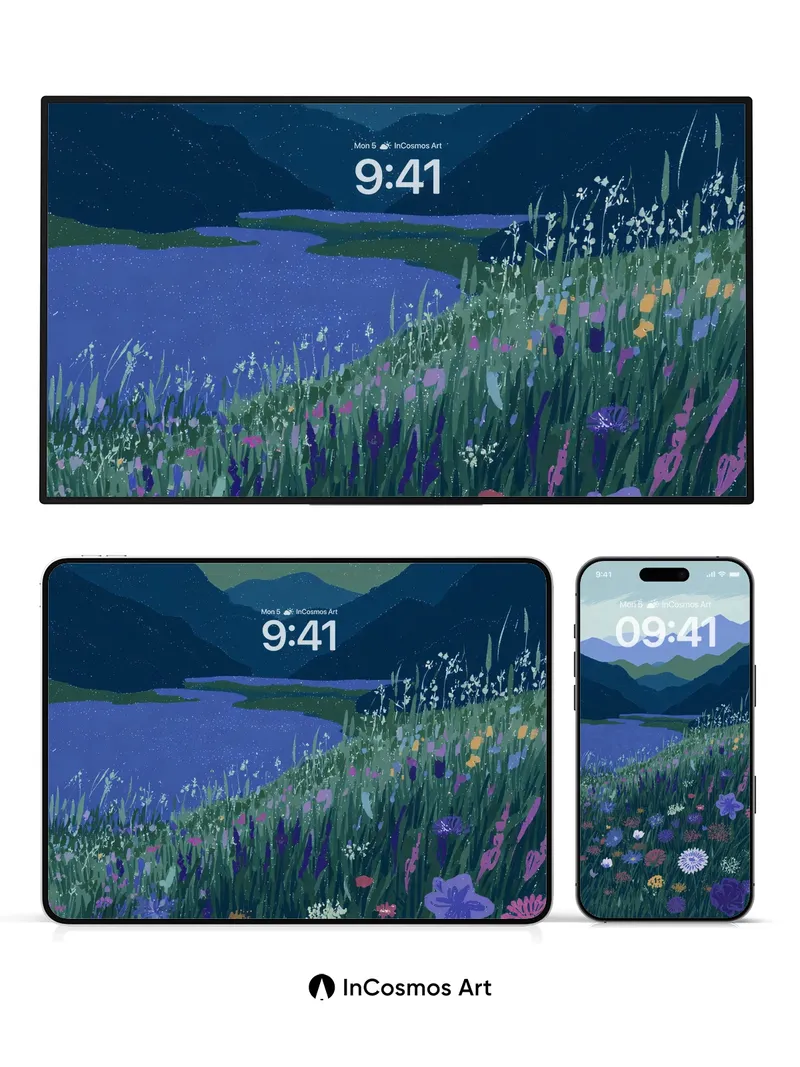 Serenity Meadow Wallpaper with Mountain Hush