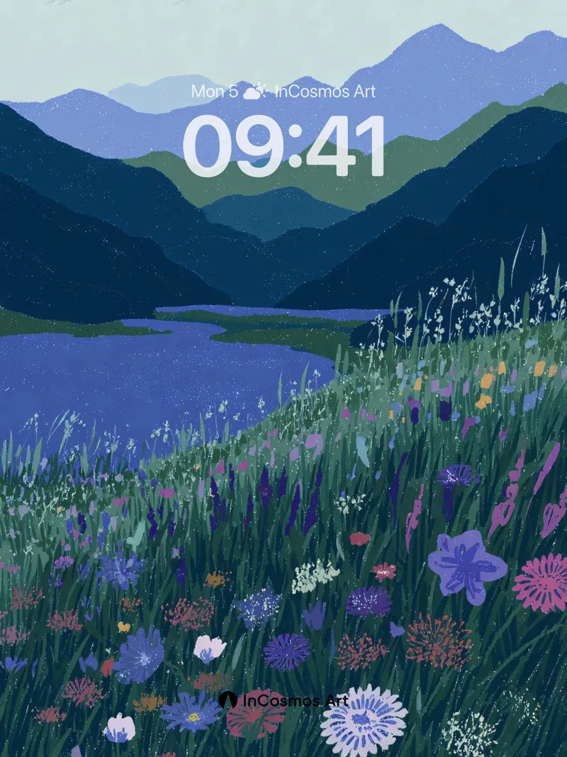 Serenity Meadow Wallpaper with Mountain Hush