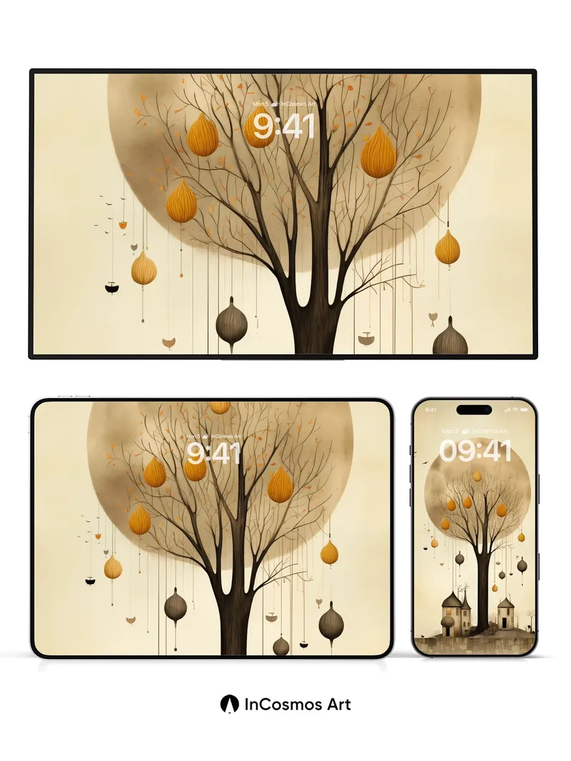 Whispering Moonlight Wallpaper with Hanging Gourds