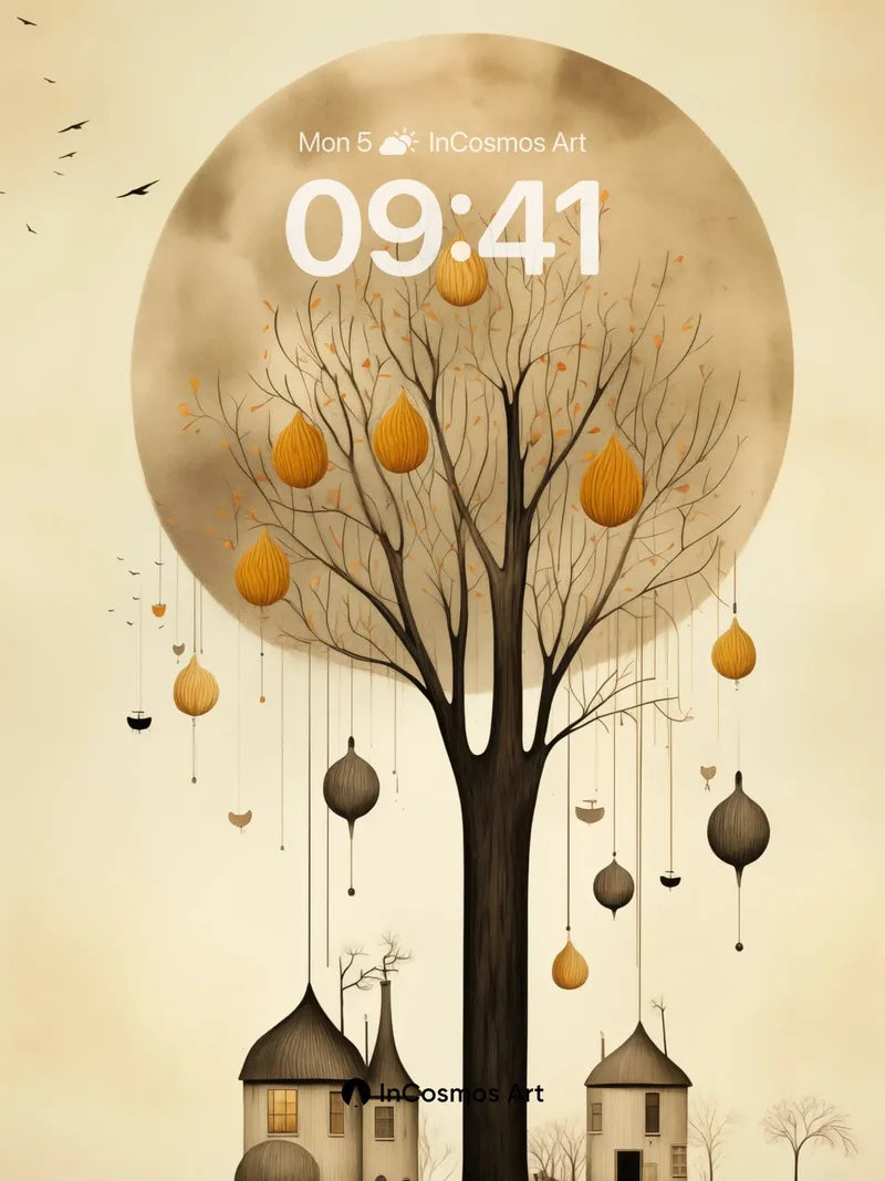 Whispering Moonlight Wallpaper with Hanging Gourds