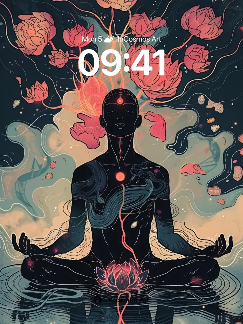 Cosmic Bloom Wallpaper with Floating Lotus Energy