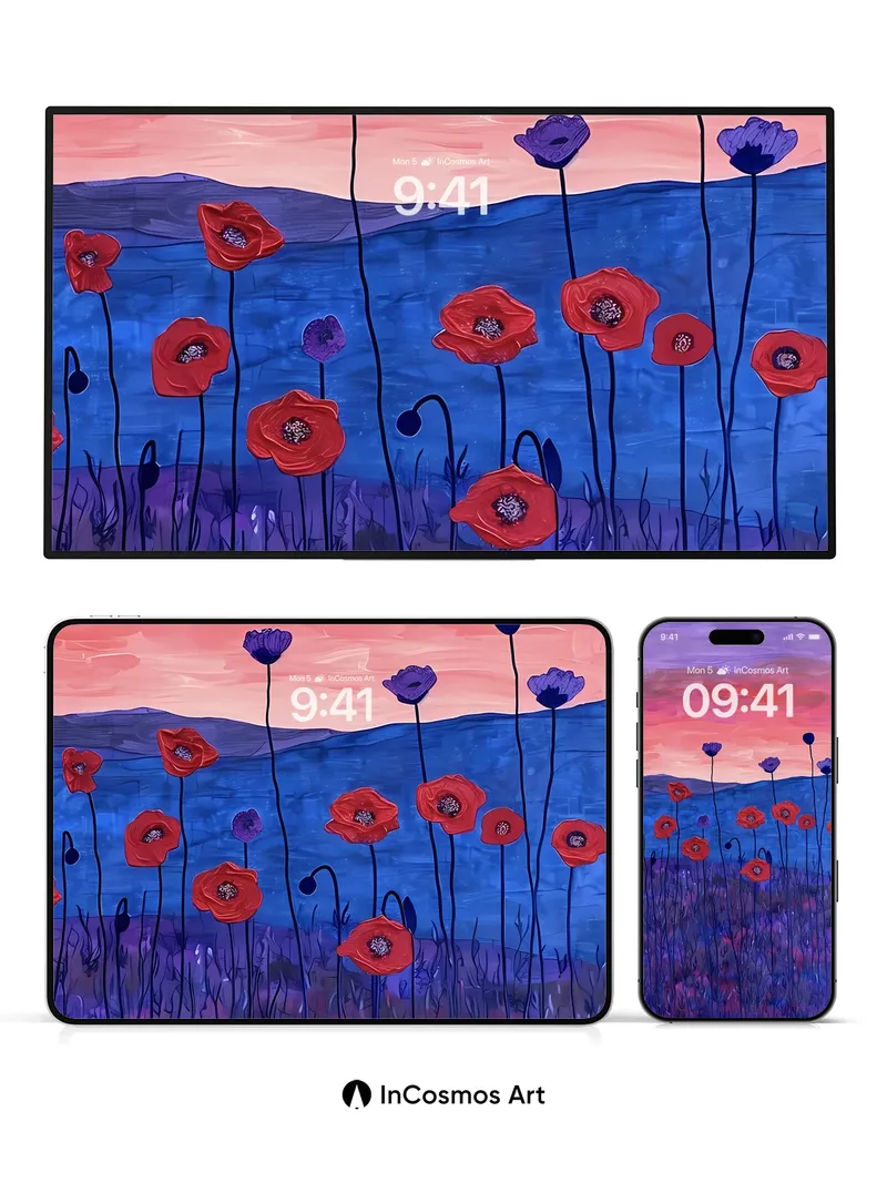 Velvet Sunset Wallpaper with Poppies in Motion