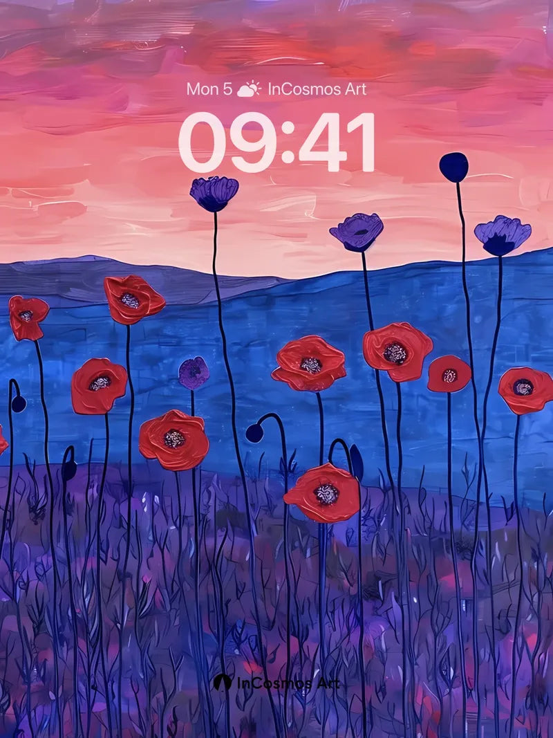 Velvet Sunset Wallpaper with Poppies in Motion