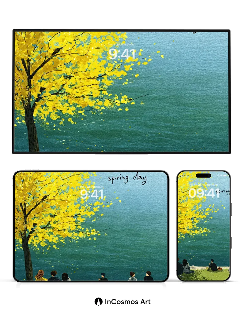 Serenity Under Golden Canopy Wallpaper with Lake Reflections