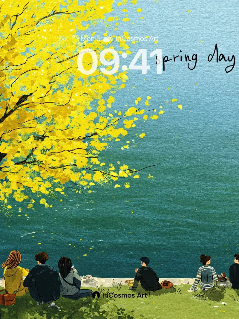 Serenity Under Golden Canopy Wallpaper with Lake Reflections