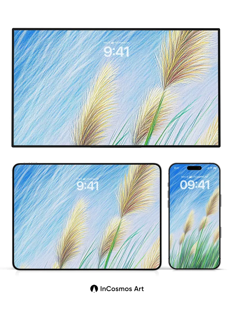 Whispering Grass Wallpaper with Sky-Brushed Light