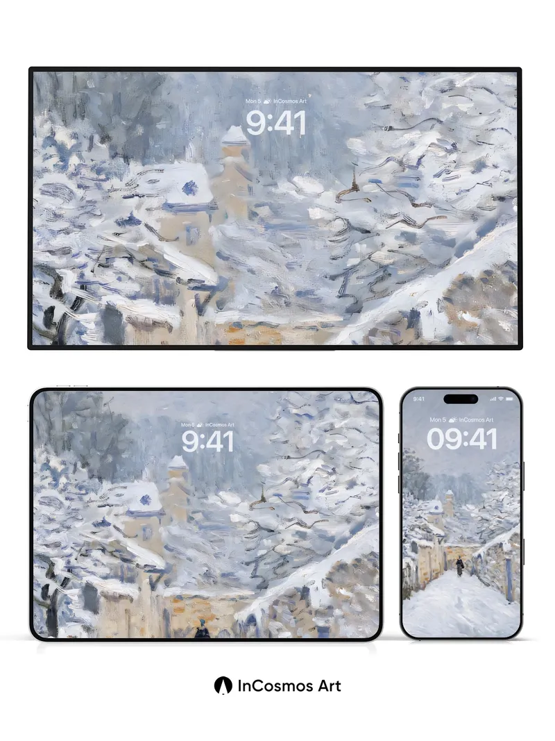 Snow-Laced Silence Wallpaper with Monet Touch