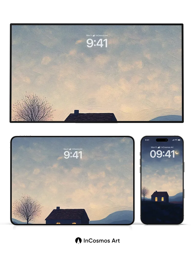 Crescent Hush Wallpaper with Warm Windows