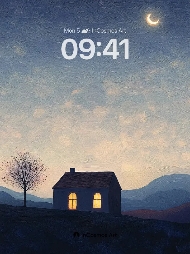 Crescent Hush Wallpaper with Warm Windows