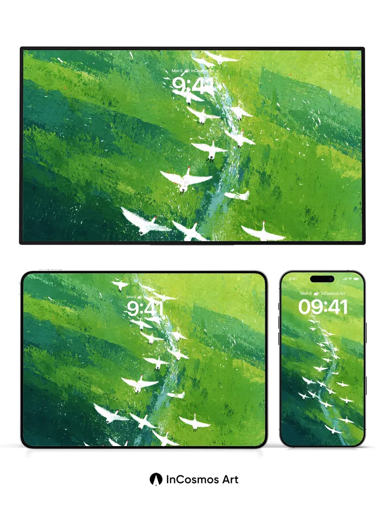 Serenity Flight Wallpaper with Emerald Trails