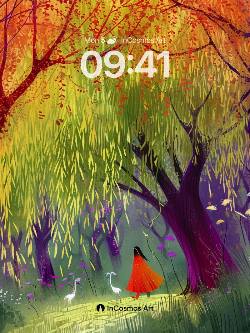 Autumn Whispers Wallpaper with Crimson Cloak