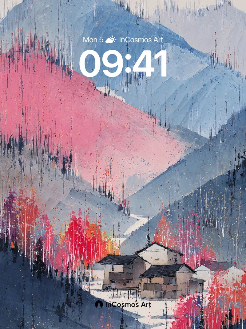 Frost-Whispered Mountain Wallpaper with Crimson Echoes