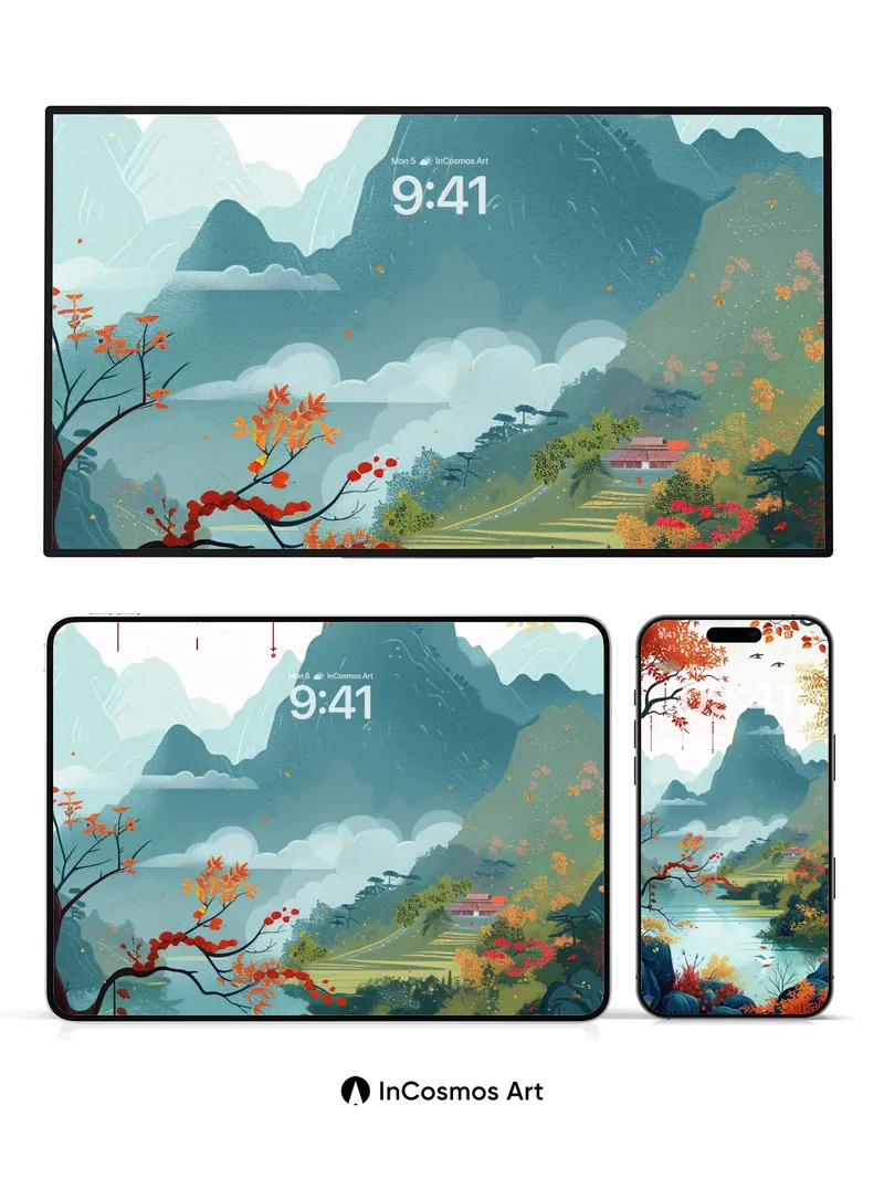 Autumn Hush Wallpaper with Floating Lanterns