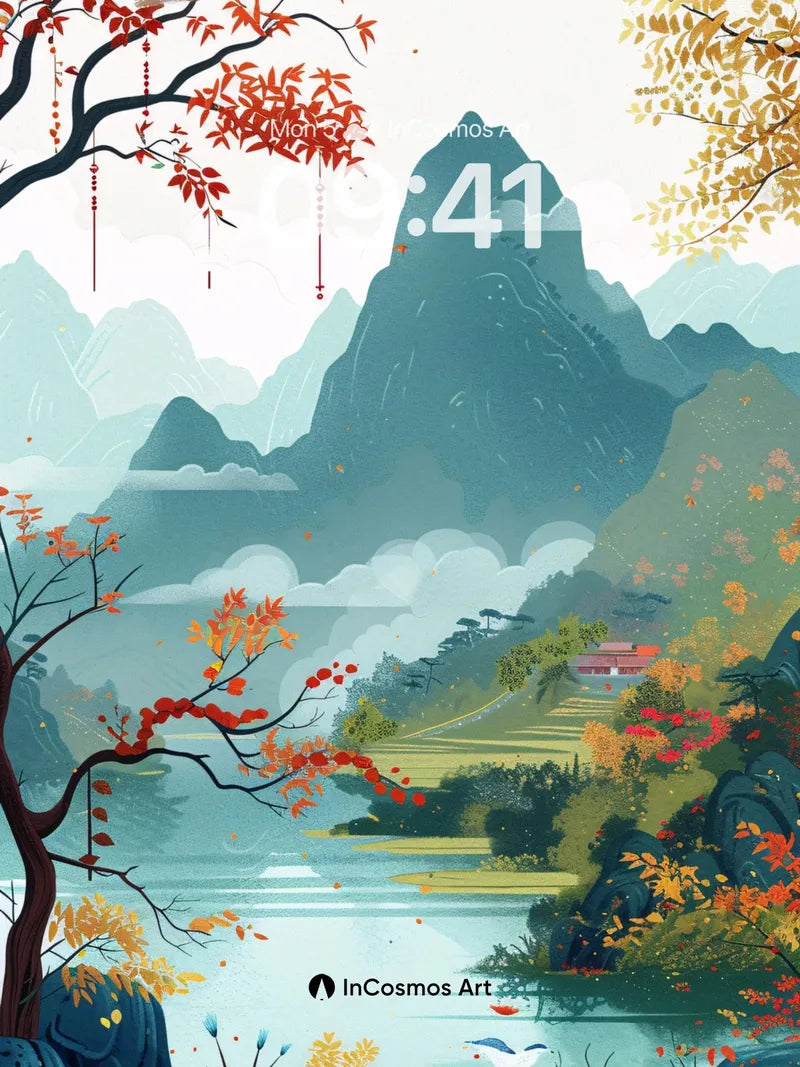 Autumn Hush Wallpaper with Floating Lanterns