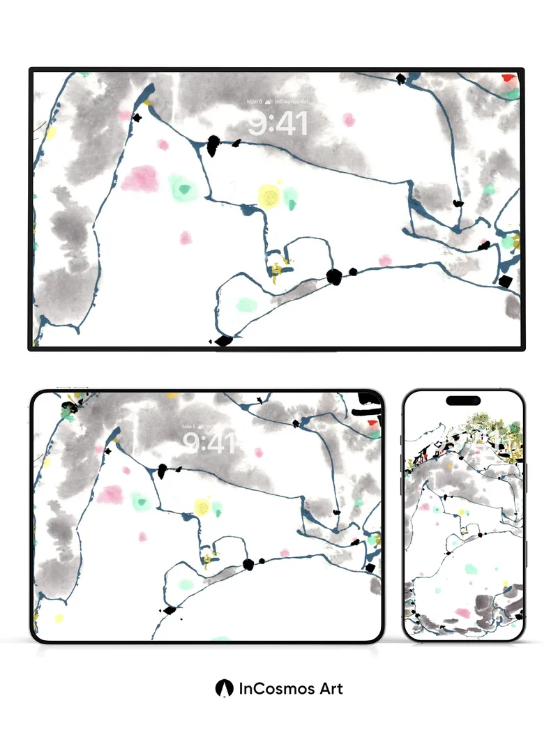 Whispering Ink Wallpaper with Floating Villages