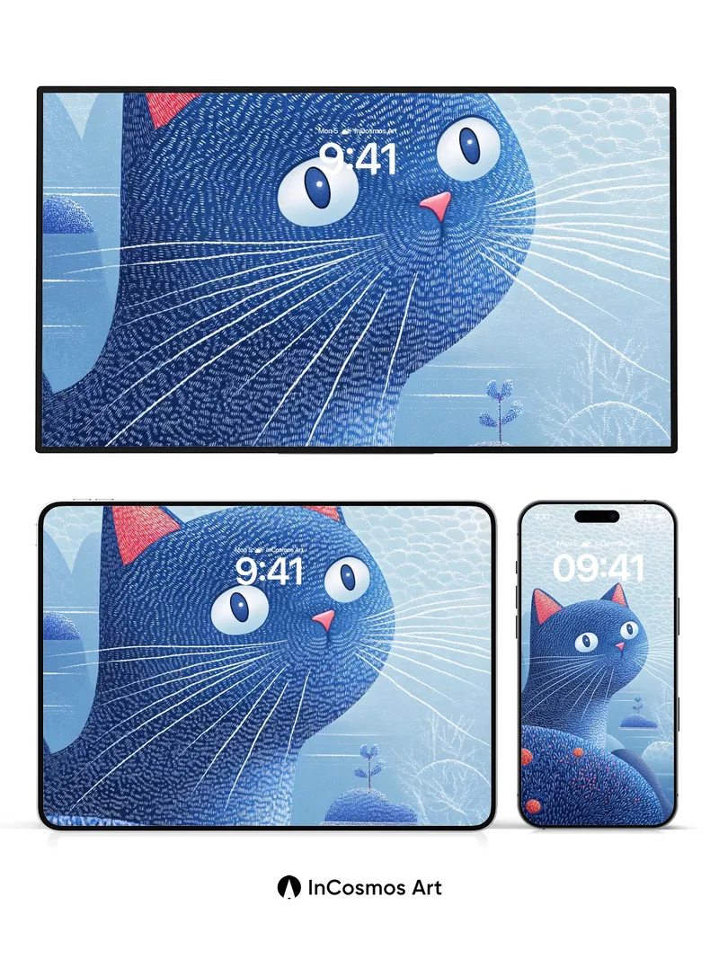 Whispering Blue Cat Wallpaper with Floating Islands