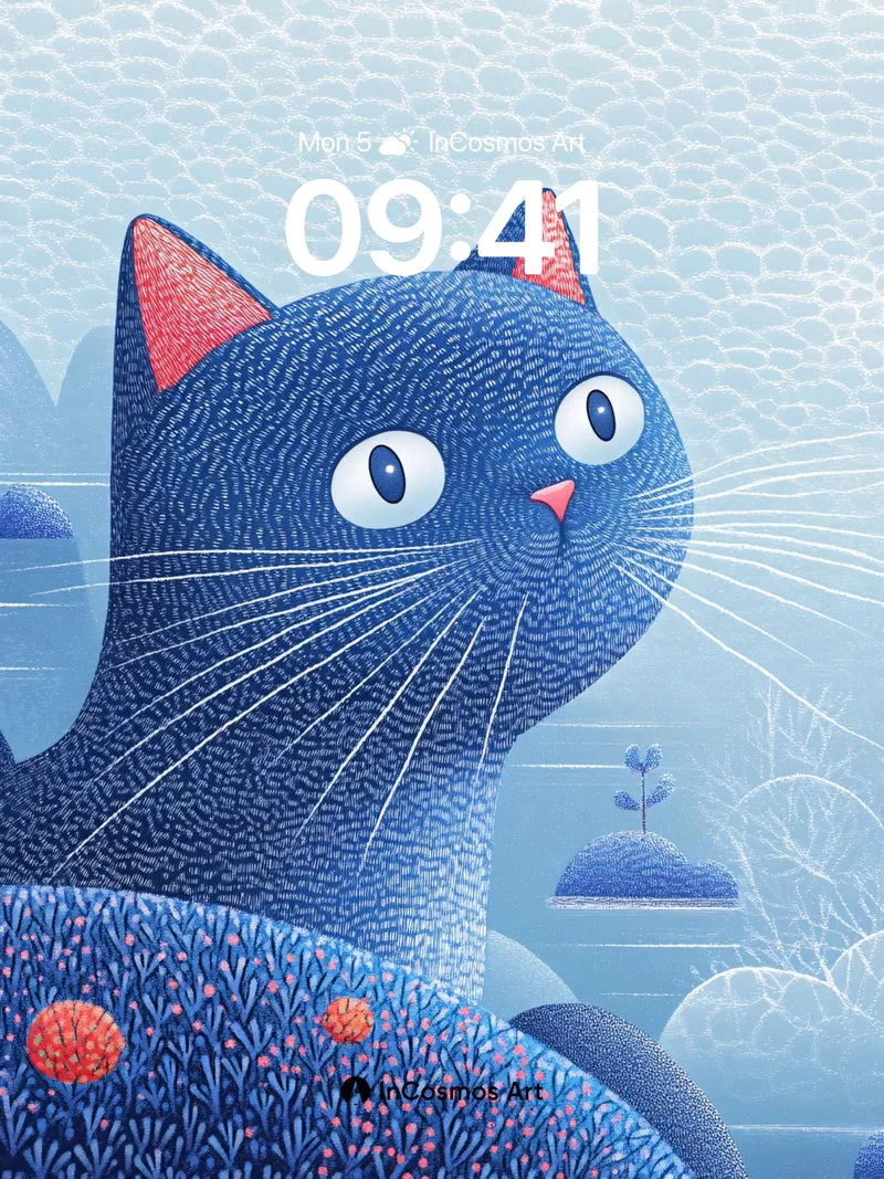 Whispering Blue Cat Wallpaper with Floating Islands