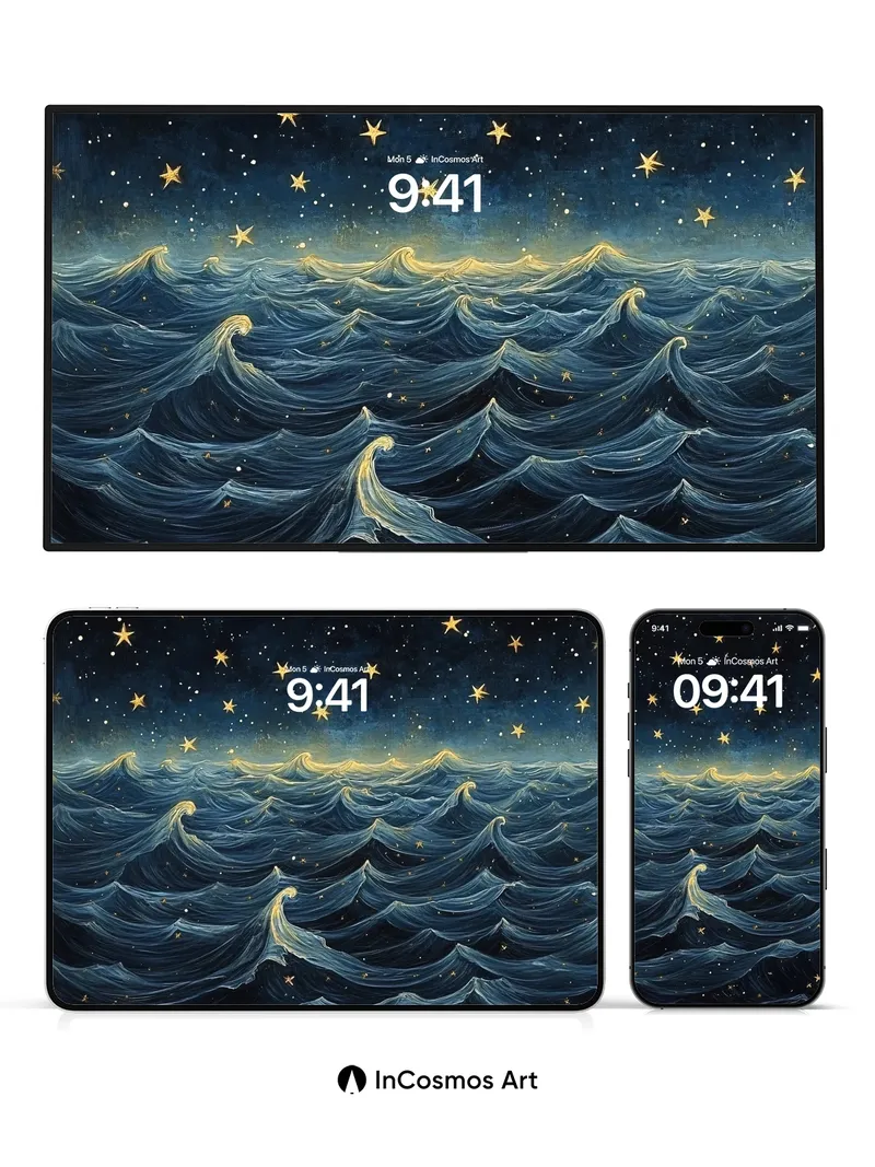 Starry Tide Wallpaper with Whispering Waves