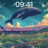 Celestial Whale Wallpaper with Floating Flowers wallpaper for iPhone, iPad & Mac