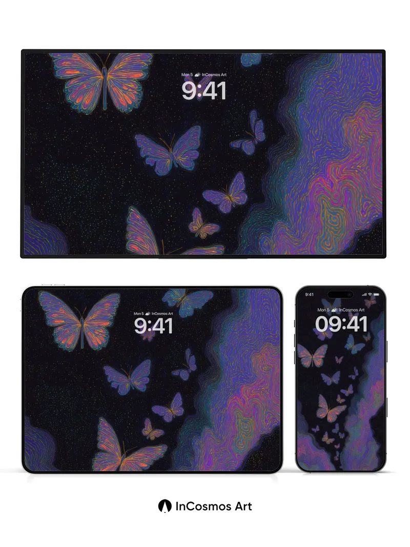 Cosmic Flutter Wallpaper with Ethereal Wings