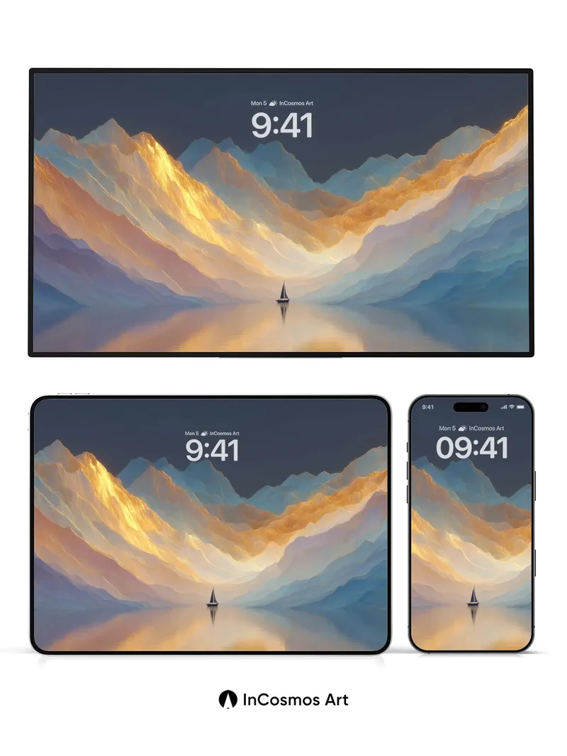 Serenity Valley Wallpaper with Golden Light Veins